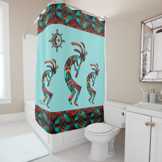 Drie Southwest Kokopelli Shower Curtain Douchegordijn (In situ)