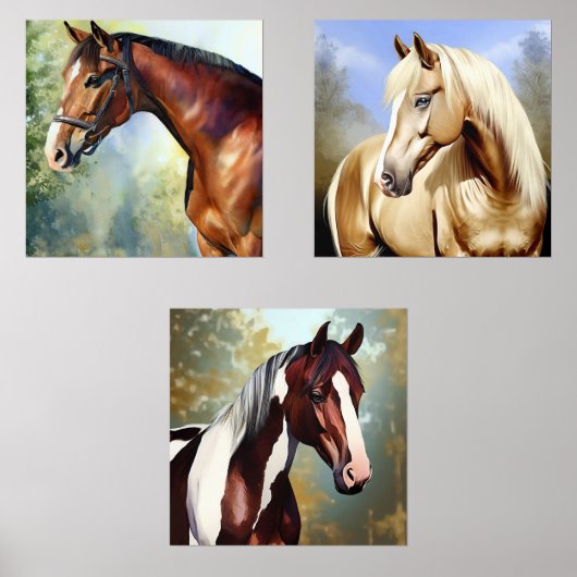 Drie spectaculaire paarden muurkunst sets (Voorkant)
