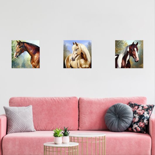 Drie spectaculaire paarden muurkunst sets (Woonkamer)