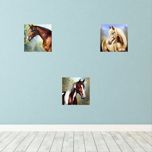Drie spectaculaire paarden muurkunst sets (Houten vloer)