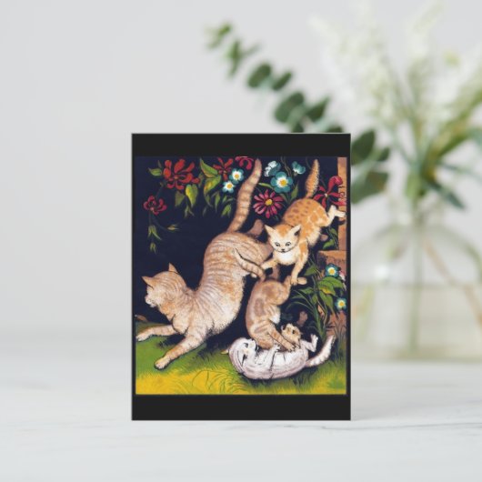 Drie speelse katten briefkaart (Staand voorkant)