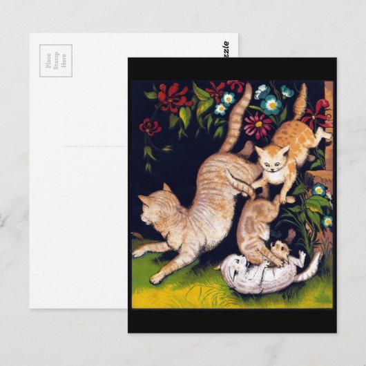Drie speelse katten briefkaart (Voorkant / Achterkant)