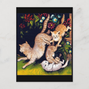 Drie speelse katten briefkaart