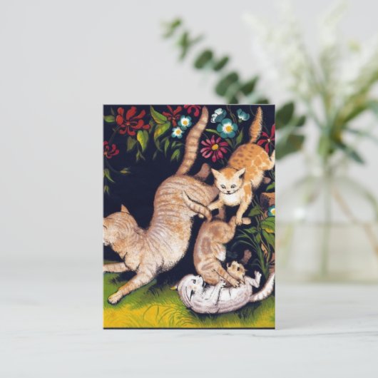 Drie speelse katten briefkaart (Staand voorkant)