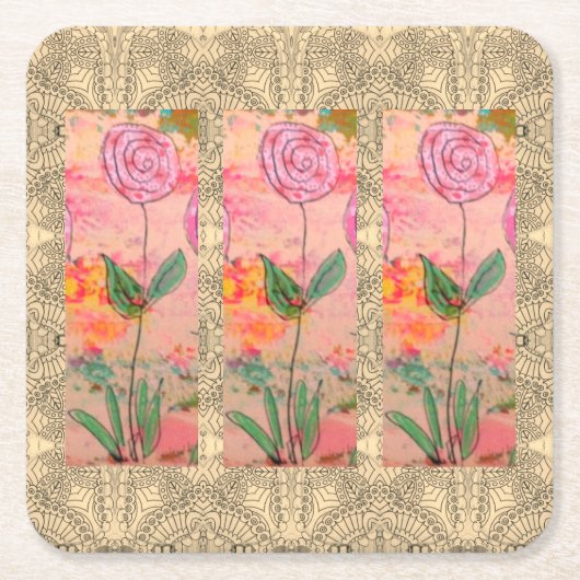 Drie spiraalvormige bloemen kartonnen onderzetters (Voorkant)