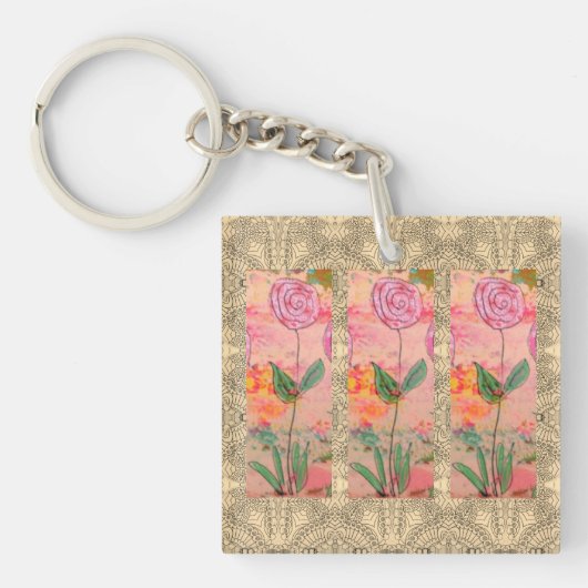 Drie spiraalvormige bloemen sleutelhanger (voorkant)