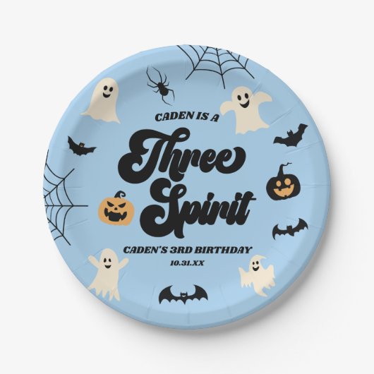 Drie Spirit Blue Halloween 3e verjaardagsfeest Papieren Bordje (Voorkant)