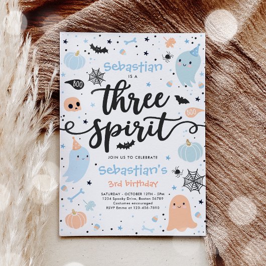 Drie Spirit Cute Halloween Ghost 3rd Birthday Inv Kaart