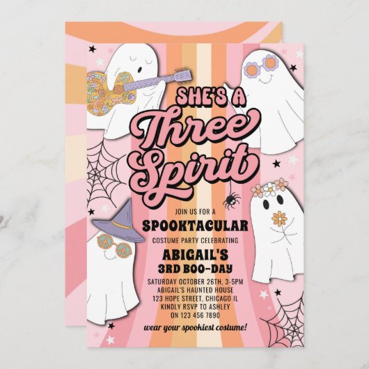 Drie Spirit Groovy Halloween derde verjaardagsfees Kaart (Voorkant / Achterkant)