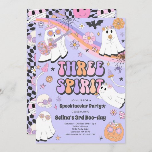 Drie Spirit Halloween Groovy Ghost 3rd Birthday Kaart (Voorkant / Achterkant)