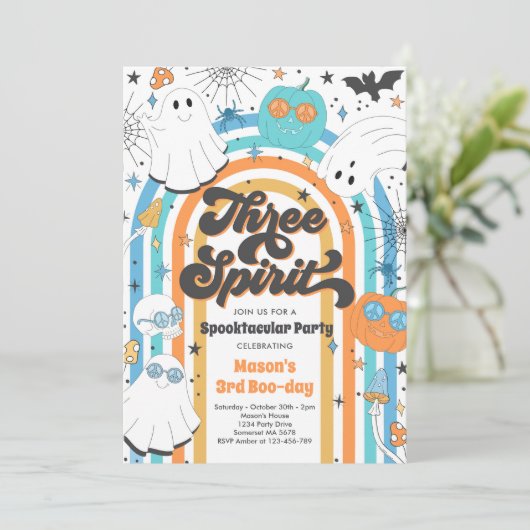 Drie Spirit Halloween Groovy Ghost 3rd Birthday Kaart (Staand voorkant)