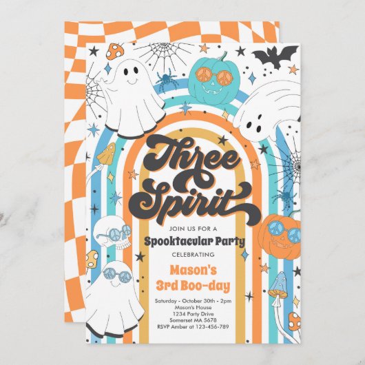 Drie Spirit Halloween Groovy Ghost 3rd Birthday Kaart (Voorkant / Achterkant)