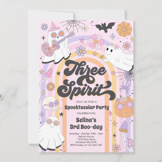 Drie Spirit Halloween Groovy Ghost 3rd Birthday Kaart (Voorkant)