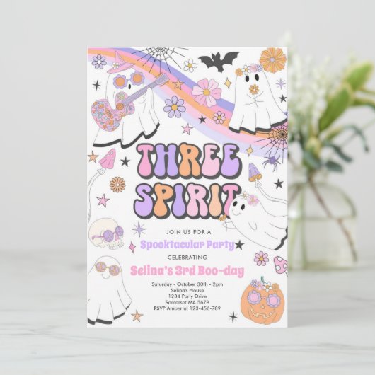 Drie Spirit Halloween Groovy Ghost 3rd Birthday Kaart (Staand voorkant)