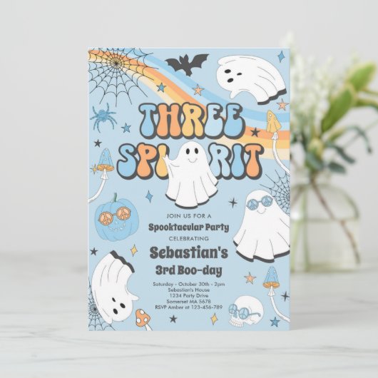 Drie Spirit Halloween Groovy Ghost 3rd Birthday Kaart (Staand voorkant)