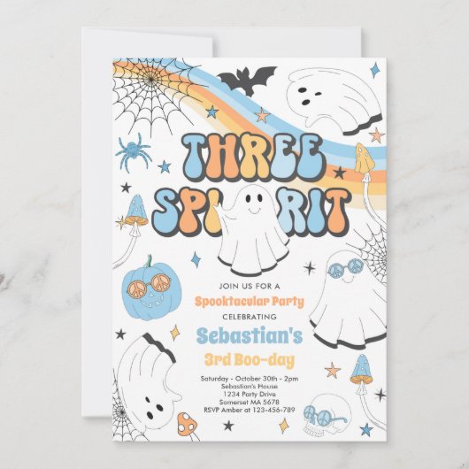 Drie Spirit Halloween Groovy Ghost 3rd Birthday Kaart (Voorkant)