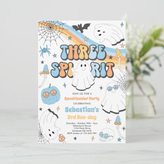 Drie Spirit Halloween Groovy Ghost 3rd Birthday Kaart (Staand voorkant)