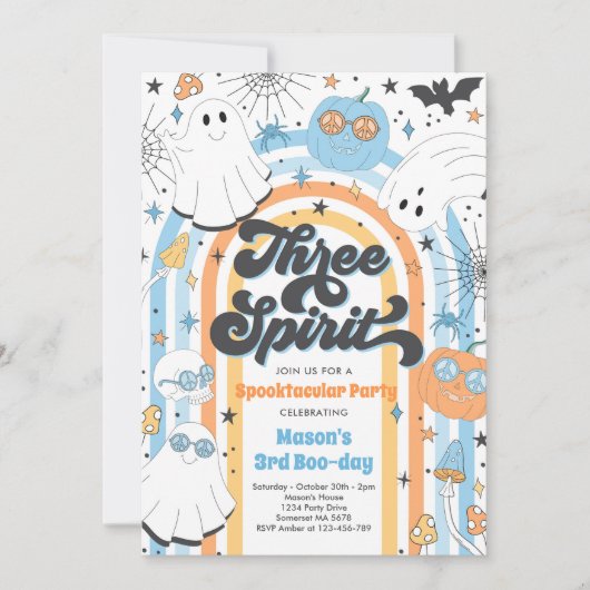 Drie Spirit Halloween Groovy Ghost 3rd Birthday Kaart (Voorkant)
