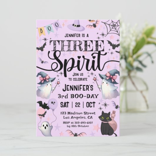 Drie Spirit Schattigee Geesten Halloween 3e Verjaa Kaart (Staand voorkant)