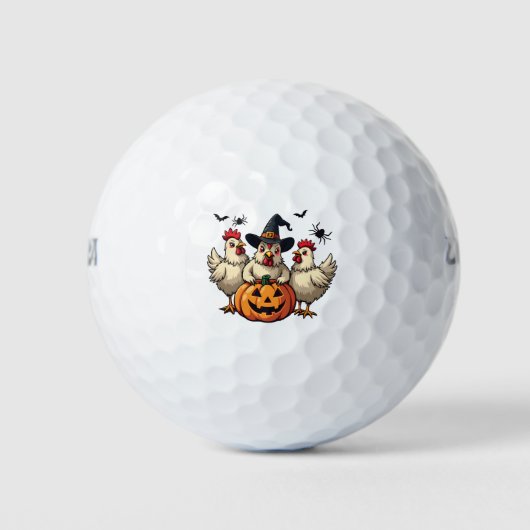 Drie Spooky Halloween Chickens Boer Herfst Witch Golfballen (Voorkant)