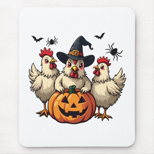 Drie Spooky Halloween Chickens Boer Herfst Witch Muismat (Voorkant)