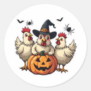 Drie Spooky Halloween Chickens Boer Herfst Witch Ronde Sticker