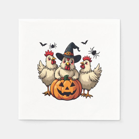 Drie Spooky Halloween Chickens Boer Herfst Witch Servet (Voorkant)