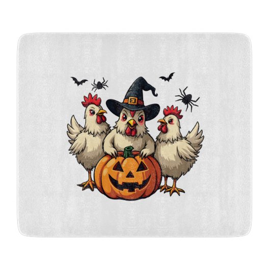 Drie Spooky Halloween Chickens Boer Herfst Witch Snijplank (Voorkant)