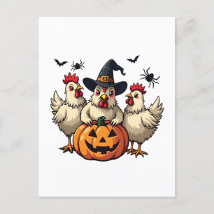 Drie Spooky Halloween Chickens Boer Herfst Witch Uitnodiging Briefkaart