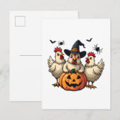 Drie Spooky Halloween Chickens Boer Herfst Witch Uitnodiging Briefkaart (Voorkant / Achterkant)