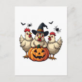 Drie Spooky Halloween Chickens Boer Herfst Witch Uitnodiging Briefkaart (Voorkant)