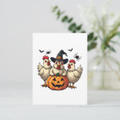 Drie Spooky Halloween Chickens Boer Herfst Witch Uitnodiging Briefkaart (Staand voorkant)