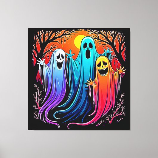 Drie Spooky Halloween Ghosts Design Canvas Afdruk (Voorkant)