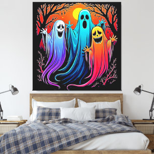 Drie Spooky Halloween Ghosts Design Canvas Afdruk