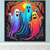 Drie Spooky Halloween Ghosts Design Canvas Afdruk (Insitu (Houten vloer))