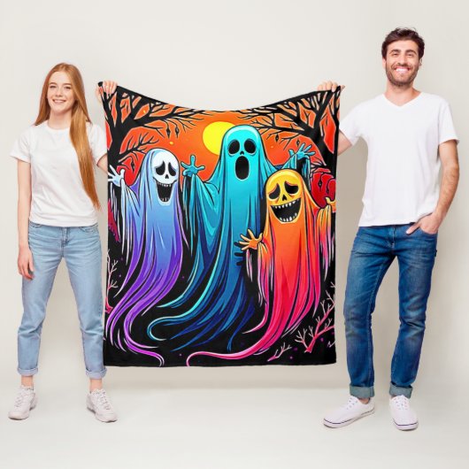 Drie Spooky Halloween Ghosts Design Fleece Deken (In situ)