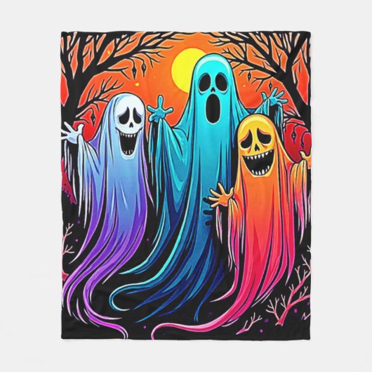 Drie Spooky Halloween Ghosts Design Fleece Deken (Voorkant)