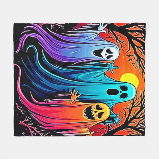 Drie Spooky Halloween Ghosts Design Fleece Deken (Voorkant (Horizontaal))