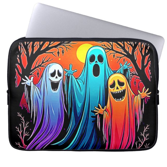Drie Spooky Halloween Ghosts Design Laptop Sleeve (Voorkant)
