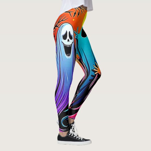Drie Spooky Halloween Ghosts Design Leggings (Rechts)
