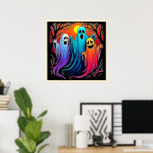 Drie Spooky Halloween Ghosts Design Poster (Thuiskantoor)