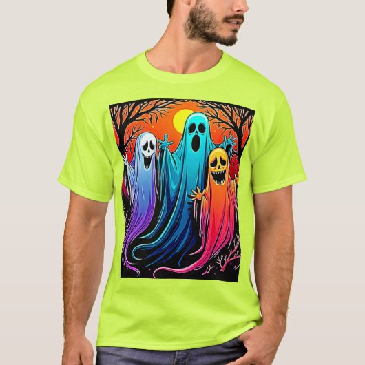 Drie Spooky Halloween Ghosts Design T-shirt (Voorkant)