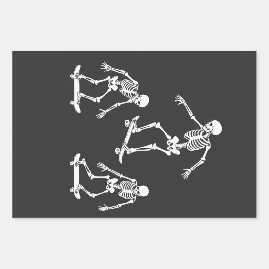 Drie Spooky Skating Skeleton Halloween Skateboard Inpakpapier Vel (Voorkant)