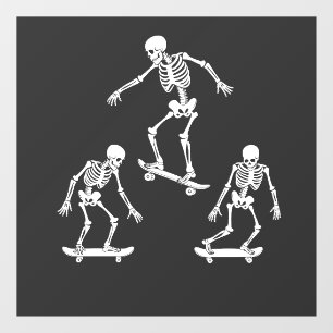 Drie Spooky Skating Skeleton Halloween Skateboard Raamsticker