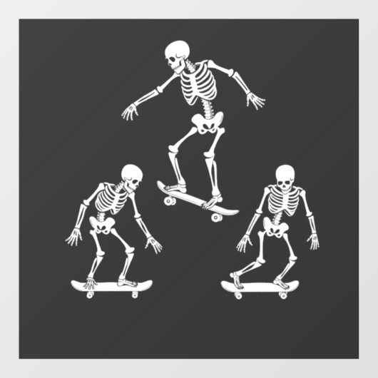 Drie Spooky Skating Skeleton Halloween Skateboard Raamsticker (Vel)