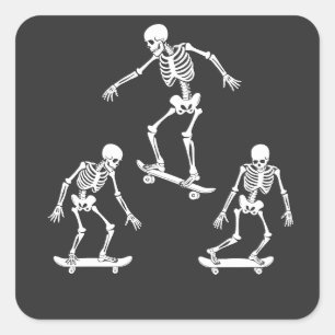 Drie Spooky Skating Skeleton Halloween Skateboard Vierkante Sticker