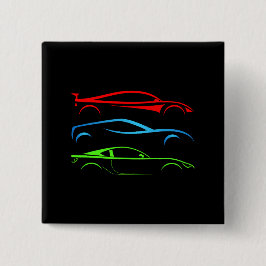 Drie sportwagens vierkante button 5,1 cm