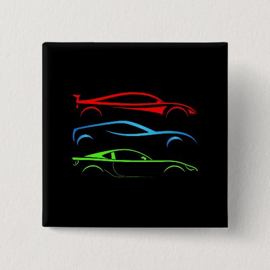 Drie sportwagens vierkante button 5,1 cm (Voorkant)