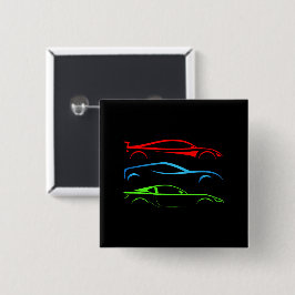 Drie sportwagens vierkante button 5,1 cm