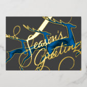 Drie springende herten grijs blauw folie feestdagenkaart (Voorkant)
